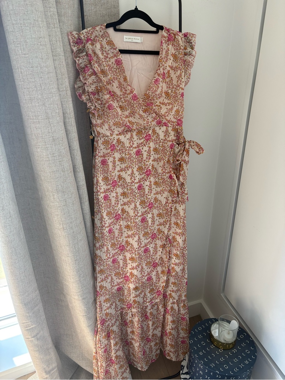 Floral Wrap Maxi Dress in Pink and Cream